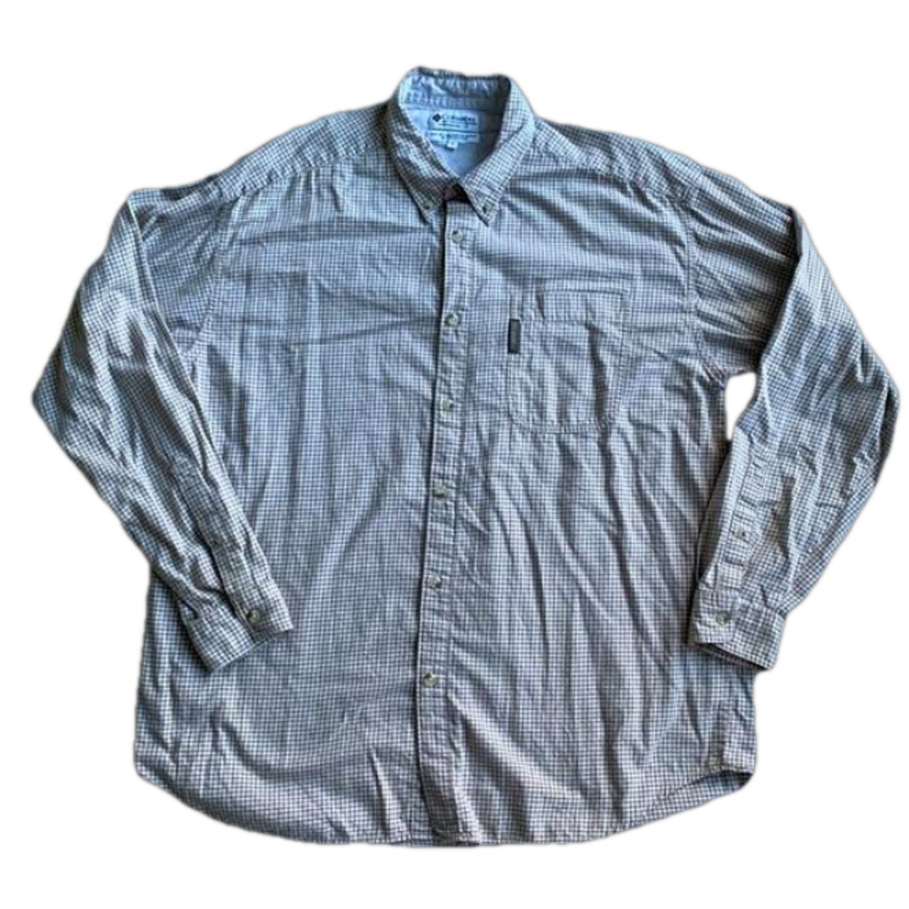 Columbia Tan Checked Casual 100% Cotton Button Down Shirt Mens XL